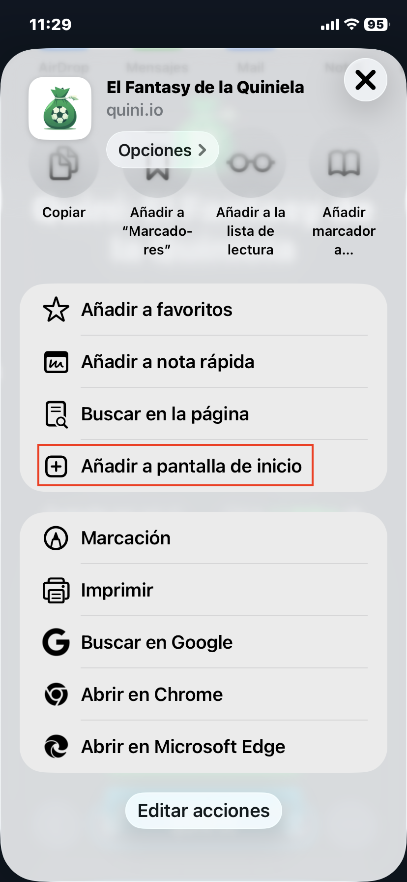 Añadir a pantalla de inicio en iOS